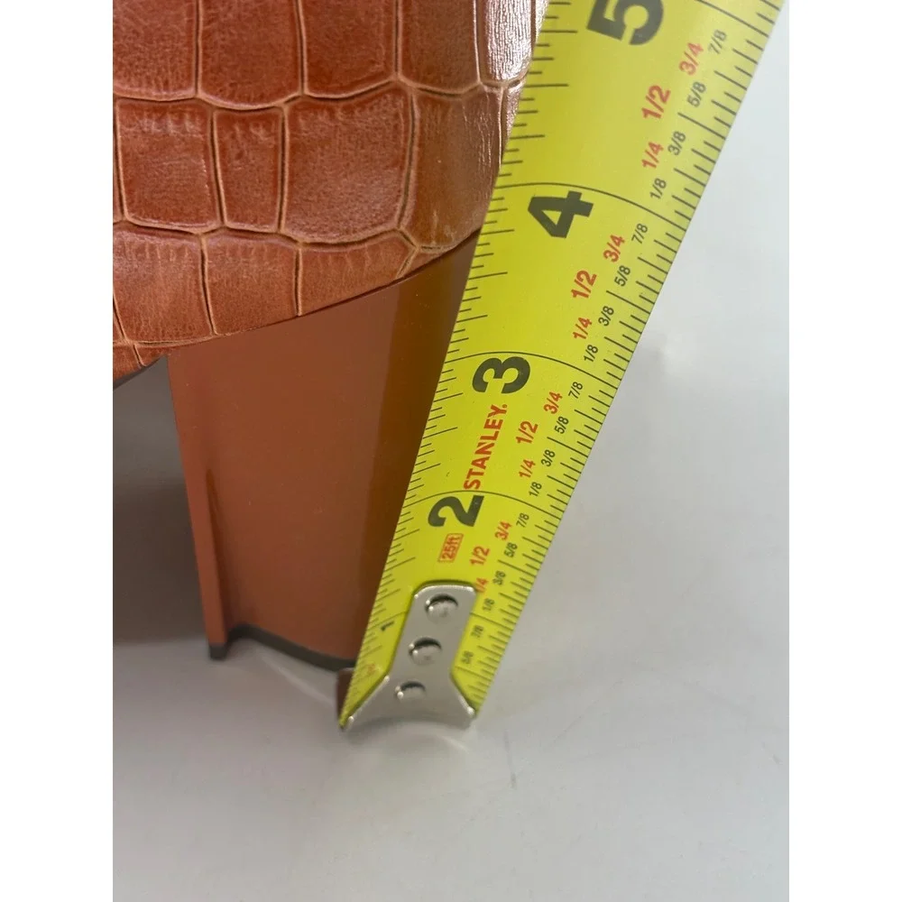 Coach Ankle Boots High Heel Brielle Crocodile Embossed Leather Women 7 Camel